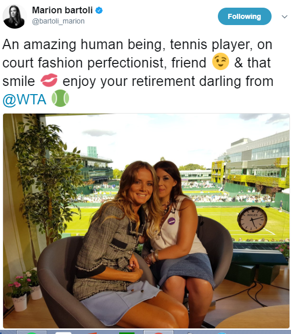 Marion Bartoli took to Twitter to pay tribute to Daniela Hantuchova (Marion Bartoli's Twitter Account)