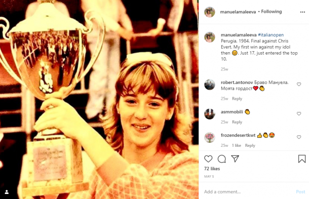 Maleeva scored one of her earliest titles at the Italian Open in 1984, then held in Perugia, defeating idol Chris Evert in the final. Photo: Manuela Maleeva Instagram