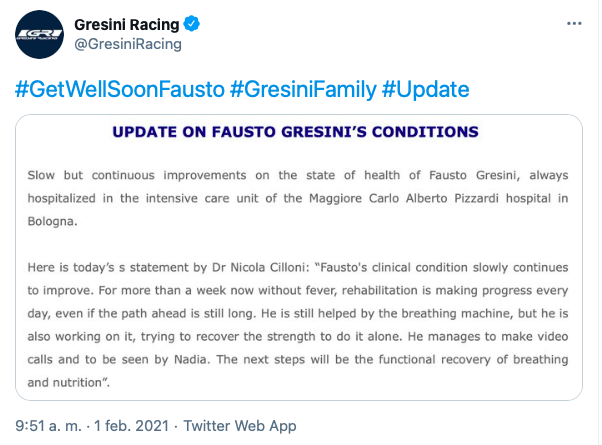 Página oficial de Twitter del equipo Fausto Gresini