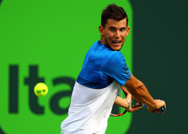 Dominic Thiem's world famous backhand on display (Photo: Mike Ehrmann/Getty Images