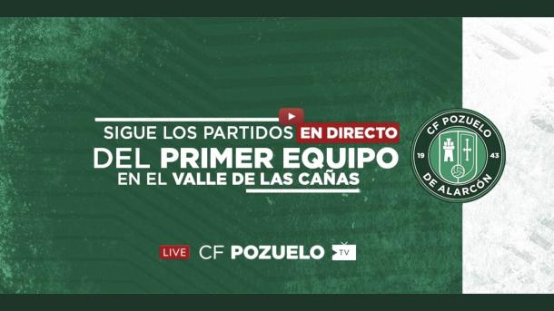 Todos los partidos del CF Pozuelo en el Valle de las Cañas se podrán ver por su canal de YouTube. Fuente: Twitter del CF Pozuelo.