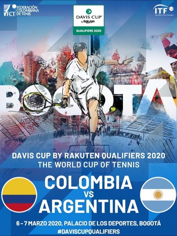 Este es el poster oficial del enfrentamiento entre Colombia y Argentina, por los qualifiers al Grupo Mundial de Copa Davis 2020. Imagen: daviscup.com