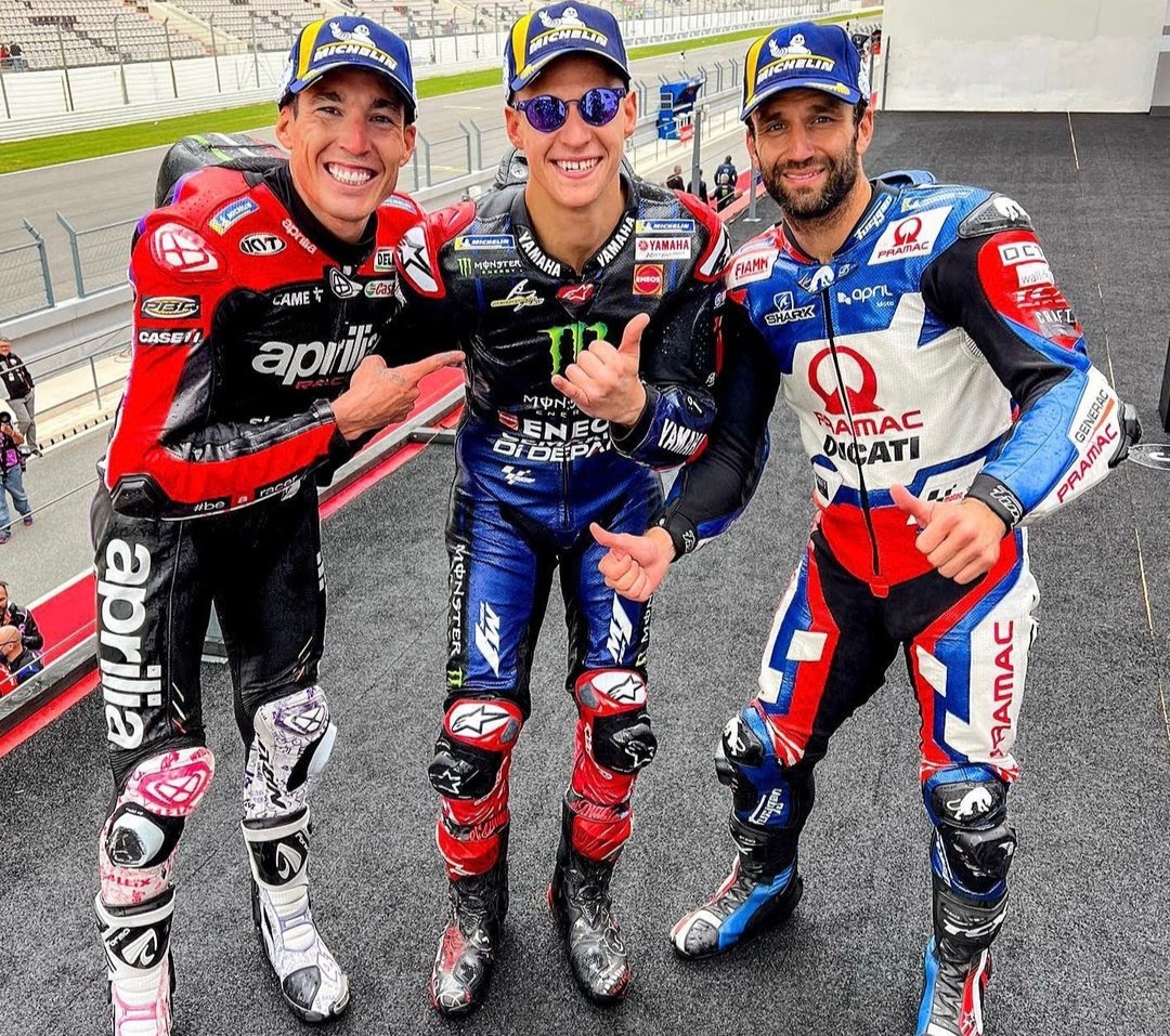 El podio del Gran Premio de Portugal estuvo formado por Fabio Quartararo, Johann Zarco y Aleix Espargaró / Fuente: Instagram oficial MotoGP