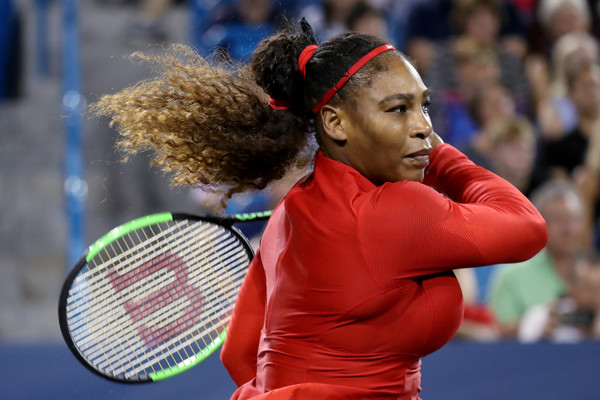 Serena Williams follows through on a forehand during her second round loss. Photo: Rob Carr/Getty Images