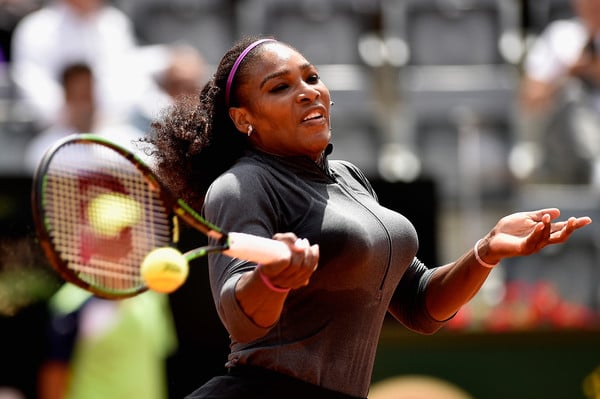 Serena Williams of the United States plays a forehand in her match against Christina McHale of the United States on Day Five of The Internazionali BNL d'Italia on May 12, 2016 in Rome, Italy (Dennis Grombkowski/Getty)