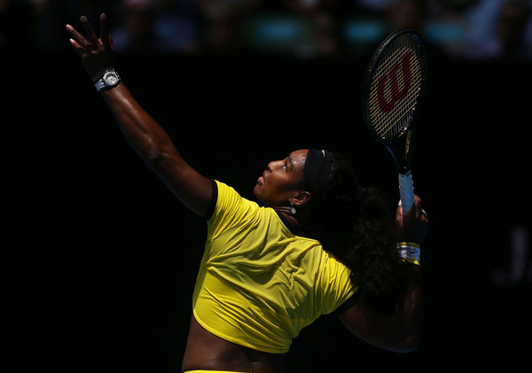 Serena Williams serves during her fourth round match against Margarita Gasparyan in the fourth round of the 2016 Australian Open. | Photo courtesy: Michael Dodge/Getty Images AsiaPac