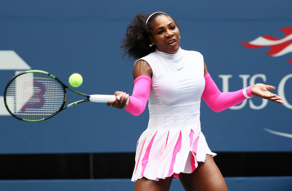 Serena Williams hits a forehand during her third-round match against Johanna Larsson at the 2016 U.S. Open. | Photo: Al Bello/Getty Images North America