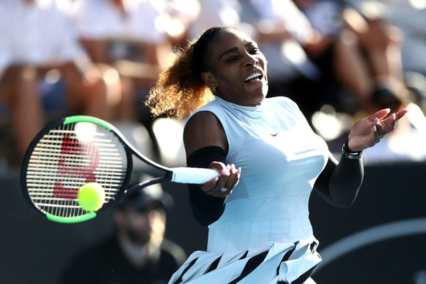 Serena Williams hits a forehand during her second-round match against Madison Brengle at the 2017 ASB Classic. | Photo: Phil Walter/Getty Images