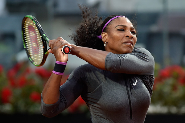 Serena Williams strikes a backhand during her win over Christina McHale. Photo: Dennis Grombkowski/Getty Images