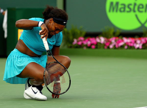 Serena Williams reacts during her second round match at the 2016 Miami Open against Zarina Diyas. | Photo: Mike Ehrmann/Getty Images North America