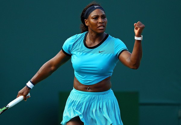 Serena Williams celebrates a point over Diyas. Photo: Mike Ehrmann/Getty Images