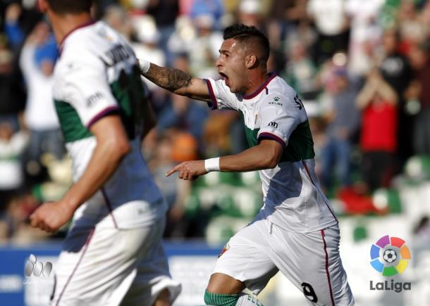 Sergio León celebrando uno de sus 20 goles esta temporada | Foto: LFP