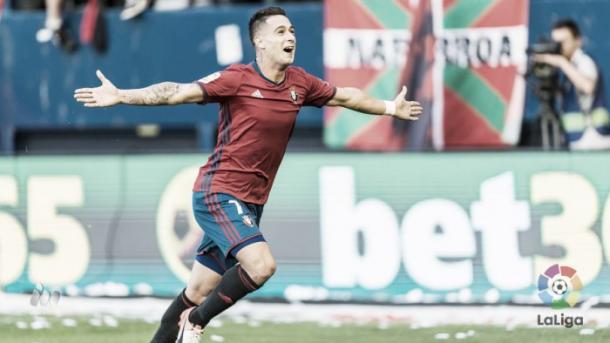 Sergio León celebra un tanto como rojillo. Foto: La Liga