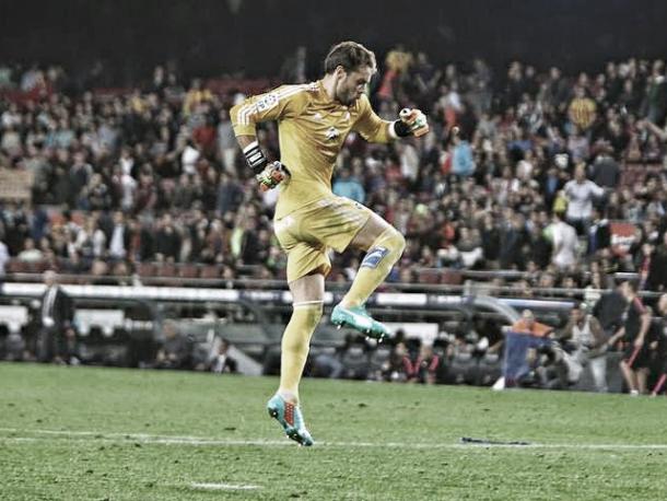 Sergio Álvarez en la victoria por 0-1 del Celta en el Camp Nou / Foto: Canteira Celeste