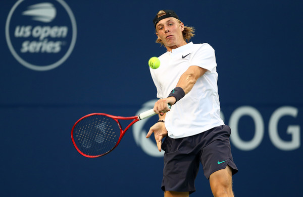 Shapovalov strikes one of his mighty backhands during the first-round win. Photo: Getty Images