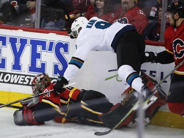 Evander Kane was all over the Flames and Mike Smith scoring four goals.  (Jeff McIntosh/The Canadian Press via AP)