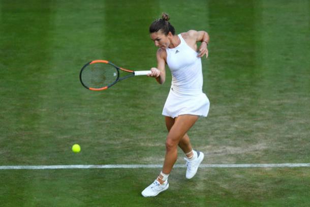 Simona Halep in action during her victory earlier today (Getty/Shaun Botterill)