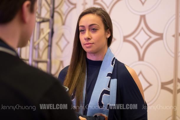 Kailen Sheridan speaks with the media after being drafted by Sky Blue FC | Source: Jenny Chuang - VAVEL USA
