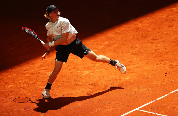 Shapovalov follows through on a forehand, a key shot during his win over Raonic. Photo: Clive Brunskill/Getty Images