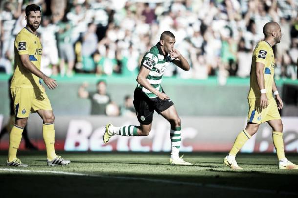 Slimani celebra el gol del empate. Foto: Sporting CP. 