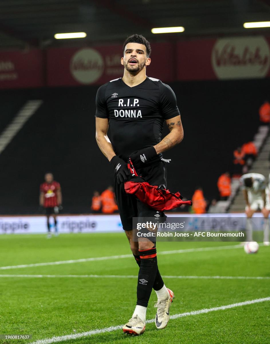 Dominic Solanke pays tribute to Donna Anthony after scoring - Robin Jones AFC Bournemouth/Getty Images