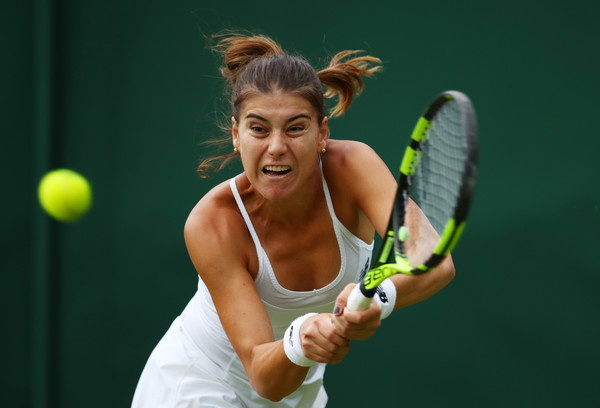 Sorana Cirstea hits a backhand at Wimbledon/Getty Images