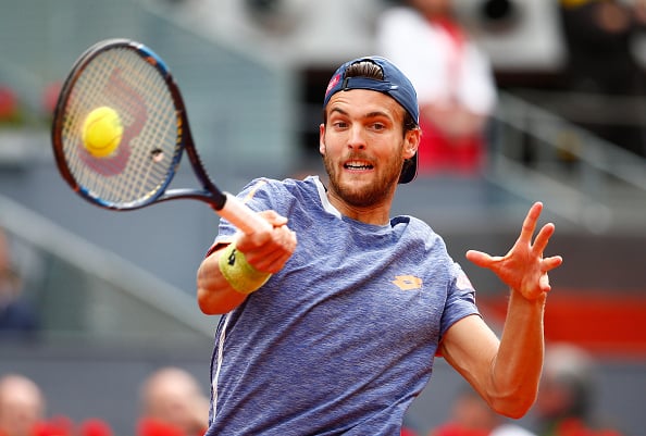 Joao Sousa drills a forehand. Photo: Julian Finney/Getty Images