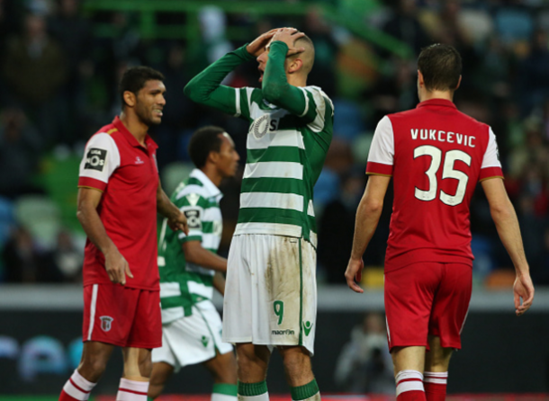 Slimani se lamenta de una ocasión en el Sporting de Portugal-Sporting de Braga. Fotografía: Gualter Fatia//Getty Images
