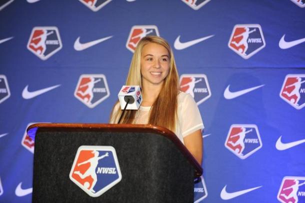 Stephanie Verdoia after being selected in the 2015 NWSL College Draft by the Boston Breakers | Source: NWSL