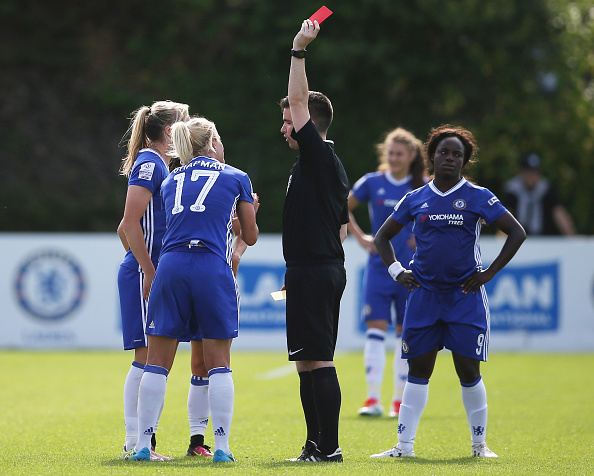 Katie Chapman sees red against Birmingham City (Credit: Steve Bardens/Getty)