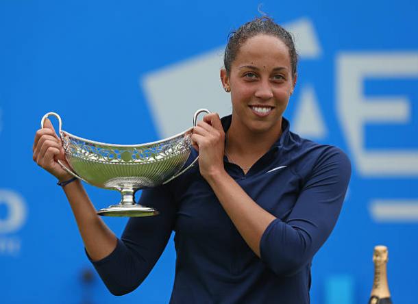 Madison Keys poses with the Maude Watson trophy after beating Barbora Strycova to take the title last year (Getty/Steve Bardens)