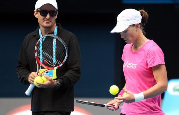 Taylor (left) and Stosur during a practice. Photo: Getty Images