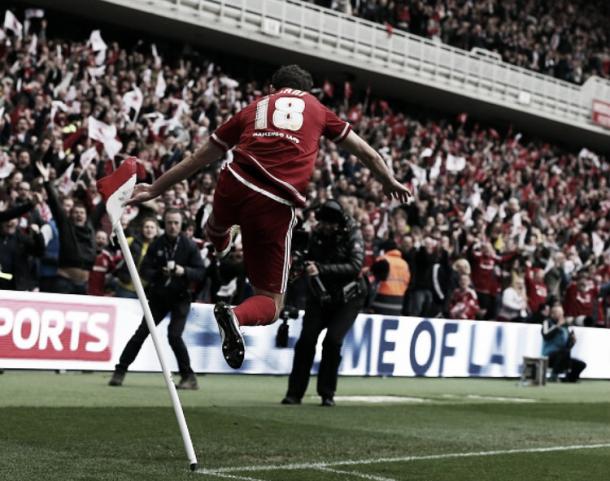 Stuani scores Boro's only goal in a draw with Brighton which saw Middlesbrough promoted | Photo: Getty