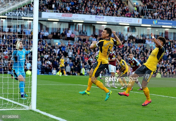 Koscielny's goal secured a win for manager Arsene Wenger the day after his 20th anniversary at Arsenal. Photo: Getty Images: Stuart MacFarlane