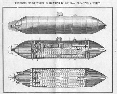 Torpedero submarino diseñado por Isidoro Cabanyes y Miguel Bonet (Wikipedia, DP)