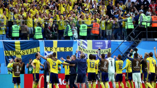 Suecia celebra su pase a cuartos de final del Mundial. |  Getty Images.