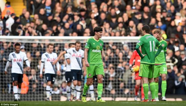 Sunderland watch on as Spurs celebrate another goal. (Image credit: Getty Images - Daily Mail)