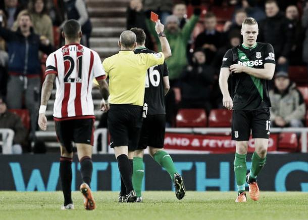 Shawcross was sent-off in the 47th minute for two bookable offences.