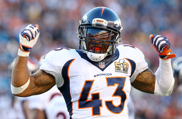 Denver Broncos safety T.J. Ward (#43) embraces the underdog role his Broncos find themselves in once again.  Photos:  Ronald Martinez/Getty Images North America