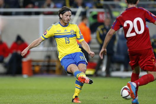 Gustav Svensson (left) while playing with Sweden during a UEFA Euro 2016 qualifier match against Modova | Souce: Jean Catuffe - Getty Images