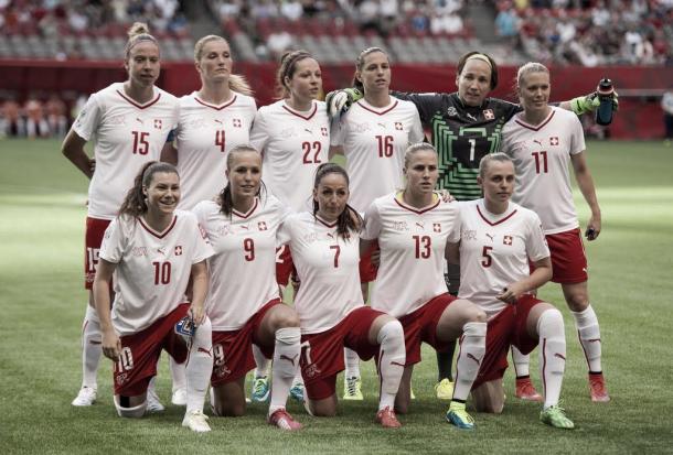 Switzerland before their match against Japan in Group C of the 2015 Women's World Cup | Source: Rich Lam - Getty Images