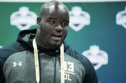 Offensive tackle Taylor Moton tested well at the NFL Combine and may be used to create competition within the Panthers' offensive line. (Photo courtesy of Icon Sportswire via Getty Images)