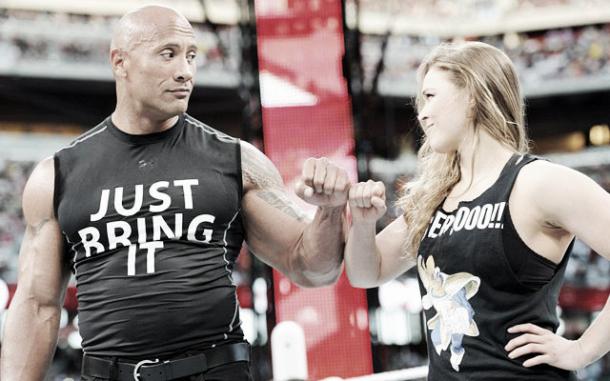 The Rock and Ronda Rousey both appeared at WrestleMania 31 (image: cbssports.com)