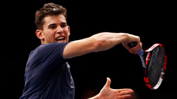 Dominic Thiem hits a forehand last week in Metz. He returns to action in Chengdu this week. Photo: Getty Images