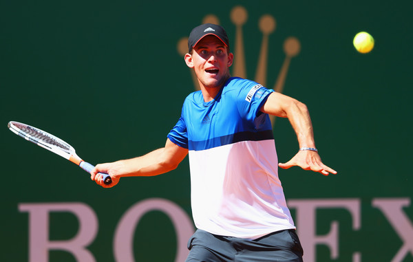 Dominic Thiem hits a forehand during his match with Nadal. Photo: Michael Steele/Getty Images