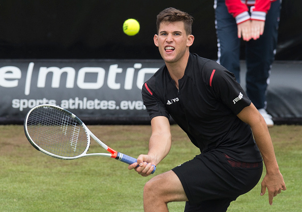 Dominic Thiem plays a forehand during his second round win. Photo: Thomas Kienzle/AFP/Getty Images