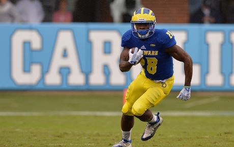 Delaware running back Thomas Jefferson in a game against the North Carolina Tar Heels in 2015 | Source: Grant Halverson - Getty Images