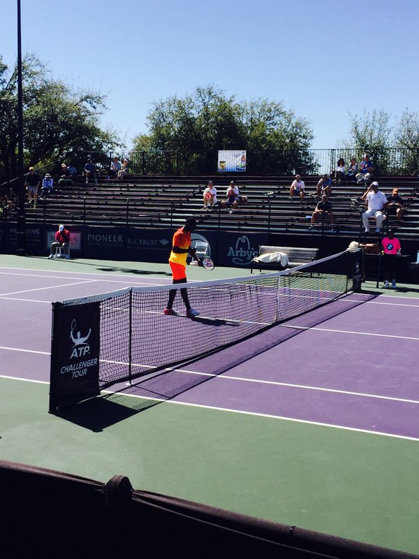 Tiafoe pumps his first (Photo: Irving Tennis Classic)