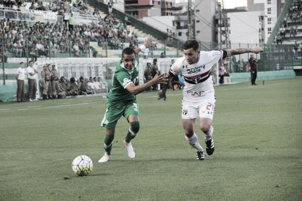 Tiaguinho foi o autor de um dos gols da Chapecoense contra o São Paulo, último da sua carreira (Foto: Giba Palace Thomaz/Chapecoense)