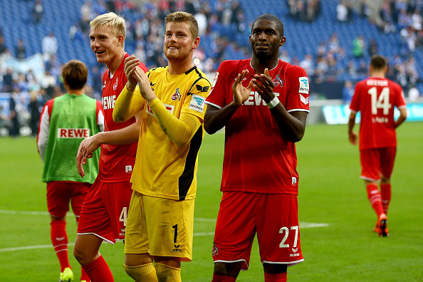 Horn and Modeste celebrate Cologne's win - Schalke | Photo: Bongarts